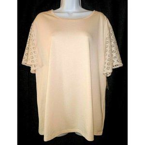 STELLA & DOT MAETTE NWT XX-Large Blush Pink Cotton/Modal Lace Short Slv Knit Top